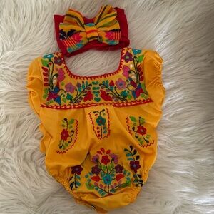 NEWBORN Mexican baby  bodysuit hand embroidered